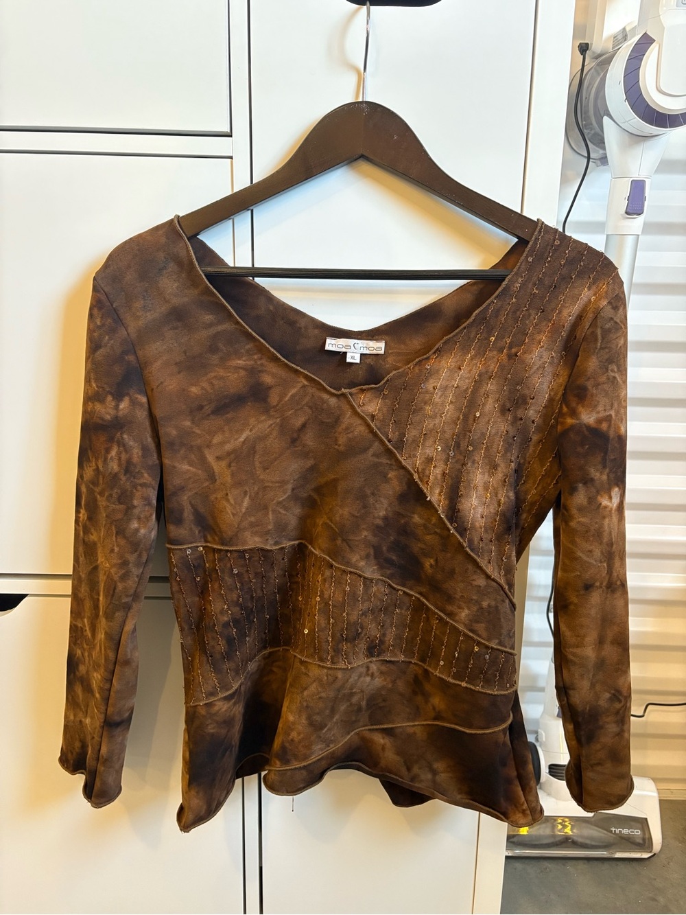 Moa Moa Brown Patchwork-Style Long Sleeve Top